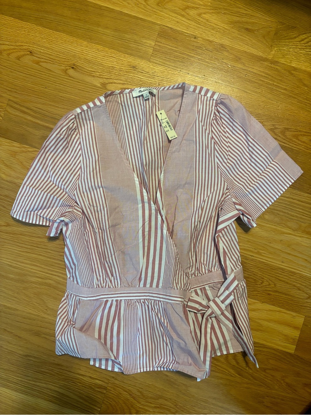 Madewell Striped Dark Pink & White Wrap-Style Women’s Top